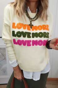 White LOVE MORE Patched Letter Long Sleeve Top (size: (US 16-18)XL)