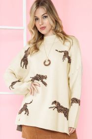 Parchment Cheetah Print High Neck Split Hem Sweater (size: (US 16-18)XL)