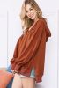 Chestnut Patchwork V-Neck Oversized Slit Hem Sweatshirt
