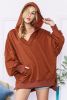 Chestnut Patchwork V-Neck Oversized Slit Hem Sweatshirt