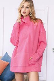 Hot Pink Casual Textured Kangaroo Pocket Sweatshirt (size: (US 16-18)XL)
