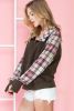 Khaki Quilted Plaid Patchwork Half Zip Kangaroo Pocket Sweatshirt