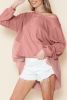 Rose Pink Crinkled Patchwork Raw Hem Oversized Tops