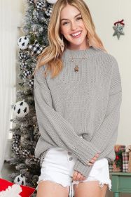 Light Grey Chunky Knit Turtle Neck Drop Shoulder Sweater (size: (US 16-18)XL)