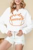 Bright White Game Day Lettering Rugby Notched Neck Cropped Sweatshirt