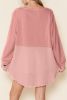 Rose Pink Crinkled Patchwork Raw Hem Oversized Tops