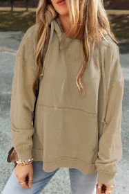 Parchment Quilted Exposed Seam Kangaroo Pocket Hoodie (size: (US 16-18)XL)