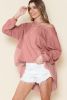 Rose Pink Crinkled Patchwork Raw Hem Oversized Tops