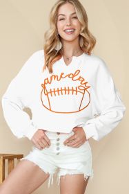 Bright White Game Day Lettering Rugby Notched Neck Cropped Sweatshirt (size: (US 16-18)XL)