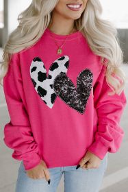 Strawberry Pink Sequins Heart Patch Graphic Sweatshirt (size: (US 16-18)XL)