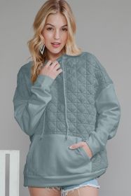 Light Grey Drop Shoulder Kangaroo Pocket Quilted Hoodie (size: (US 16-18)XL)