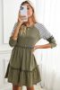 Multicolor Striped Leopard Patchwork Long Sleeve Frill Tiered Dress