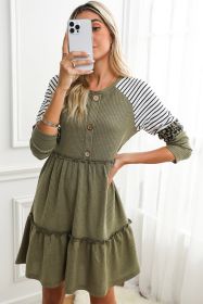 Multicolor Striped Leopard Patchwork Long Sleeve Frill Tiered Dress (size: (US 4-6)S)