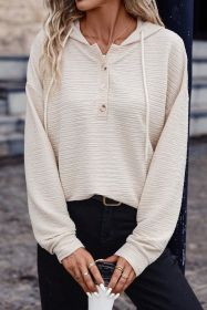 Apricot Solid Color Textured Drawstring Henley Hoodie (size: (US 16-18)XL)