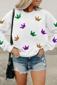White MARDI GRAS Crown Graphic Drop Shoulder Sweatshirt (size: (US 4-6)S)