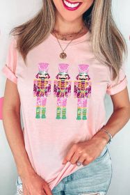 Pink Casual Glitter Nutcracker Graphic Round Neck Tee (size: (US 4-6)S)