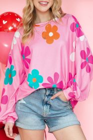 Pink 60s Floral Print Drop Shoulder Tunic Top (size: (US 16-18)XL)