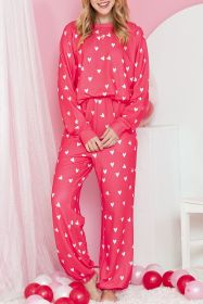 Red Heart Print Raglan Sleeve Top and Pants Set (size: (US 16-18)XL)