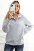 Light Grey Textured Knit Buttoned Kangaroo Pocket Sweatshirt