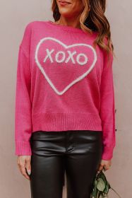 Rose Heart XOXO Pattern Casual Knitted Sweater (size: (US 16-18)XL)