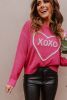 Rose Heart XOXO Pattern Casual Knitted Sweater