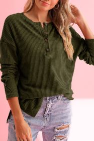 Jungle Green Drop Shoulder Ribbed Knit Long Sleeve Henley Top (size: (US 16-18)XL)