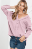 Pink Gauze Raw Hem Long Sleeve Henley Top