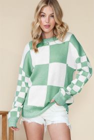 Mint Green Plaid Knitted Drop Shoulder Sweater (size: (US 16-18)XL)