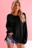 Black Waffle and Crinkle Long Sleeve Top