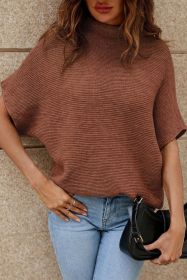 Coffee Mock Neck Short Batwing Sleeve Sweater (size: (US 16-18)XL)