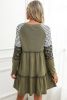 Multicolor Striped Leopard Patchwork Long Sleeve Frill Tiered Dress