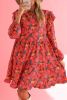 Rose Red Boho 60s Floral Print Ruffle Tiered Mini Dress