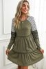 Multicolor Striped Leopard Patchwork Long Sleeve Frill Tiered Dress