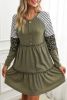 Multicolor Striped Leopard Patchwork Long Sleeve Frill Tiered Dress