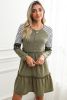 Multicolor Striped Leopard Patchwork Long Sleeve Frill Tiered Dress