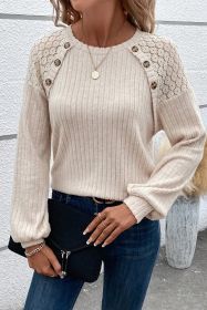 Parchment Contrast Lace Raglan Sleeve Buttoned Ribbed Top (size: (US 8-10)M)