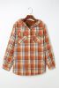 Orange Snap Button Sherpa Lined Hooded Flannel Jacket