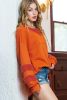 Carrot Splicing Lantern Sleeve Side Slits Sweatshirt