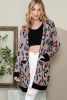 Multicolor Leopard Pocket Knit Long Open Front Cardigan