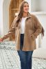 Khaki Fringe Trim Plus Size Suede Shacket
