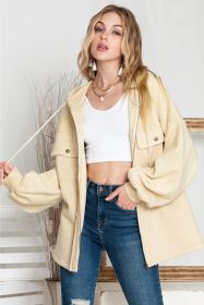 Apricot Bishop Sleeve Zip Up Hoodie Jacket with Flap Pockets (size: (US 12-14)L)