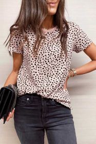 Apricot Cheetah Print Casual Crew Neck T Shirt (size: (US 8-10)M)