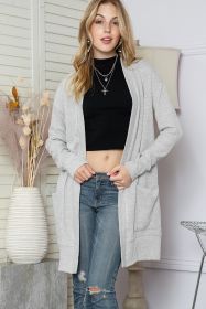 Beige Cable Knit Pocketed Open Front Long Cardigan (size: (US 12-14)L)