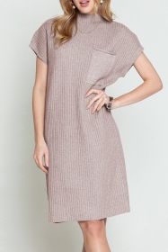 Taupe Patch Pocket Ribbed Knit Short Sleeve Sweater Dress (size: (US 16-18)XL)