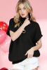 Black Ribbed Turtleneck Textured Short Sleeve Sweater