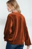 Gold Flame Velvet Beaded V Neck Lantern Sleeve Top