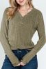 Pickle Green V Neck Buttoned Ribbed Knit Top