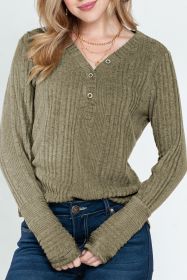 Pickle Green V Neck Buttoned Ribbed Knit Top (size: (US 16-18)XL)