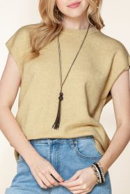 Parchment Ribbed Contrast Cap Sleeve Knit Sweater (size: (US 16-18)XL)