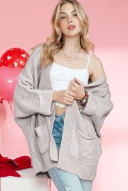 Gray Batwing Sleeve Pocket Oversized Cable Knit Cardigan (size: (US 8-10)M)